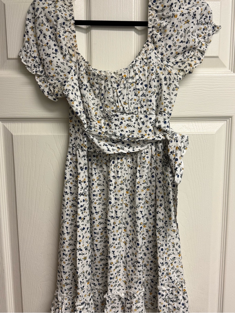 Altar'd State White Mini Dress with Navy & Yellow Ditsy Floral